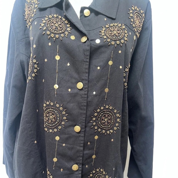Quacker Factory Button Down Jacket Beaded Black Size XL New - Picture 3 of 6